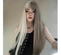 LEMEIZ Parrucche per Halloween con frangetta, metà grigio biondo per donna, parrucca sintetica per capelli da 50,8 cm
