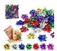 LEMESO Fiocchi per Pacchi Regalo Natalizi Rossi 100 pz Confezioni Regalo Natalizie Fiocchetti Natale Stelle Decorativi di Pacco Pacchetti Scatola Buste Sacchetti con Adesivi per Compleanno