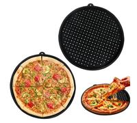 lemgyiamz Teglia Forno Rotonda, Teglia Forata per Forno, Teglie per Pizza, ø 33 cm Pizza Pirofila Rotonda, Pastiera Teglia Microforata per Crostate Fino a 230 Gradi, Nero, 2 Pezzi