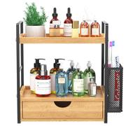 LEMIKKLE Organizer da bagno a 2 livelli con cassetti e cestini, organizer multiuso per trucco da tavolo, grandi organizer per la cura della pelle, squisito organizer per cosmetici, legno