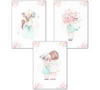 Lemmami Papeterie Set di 3 poster per cameretta dei bambini, formato DIN A4, decorazione per la cameretta dei bambini, con ombrello e cane (set da 3 immagini rosa, pastello, decorazione da parete)