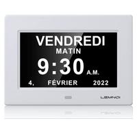 LEMNOI 7" Pollice LCD Orologio Digitale Calendario con Data Giorno E Ora Orologio Non Abbreviato Auto Dimming 8 Lingue HD Display Promemoria per Alzheimer Anziani e Bambini (Bianco)