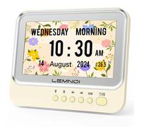 LEMNOI Sveglia Digitale,Orologio Anziani Demenza con Giorno e Data,Calendario Elettronico Orologio da Parete per anziani, ipovedent,15 Allarmi & Promemoria farmaci,Oscuramento Automatico (bianco)