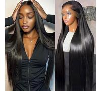 Lemoda Parrucche di capelli umani vergini con pizzo frontale dritto 13 x 4 12 A, capelli umani vergini brasiliani non trattati, colore naturale, nero, 56 cm