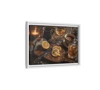 Lemon Cocktail Still Life Framed Canvas Print - Kitchen, Dining Area Wall 18×12 inch (45×30 cm) - Horizontal/White / 1.25 inch (3 cm)