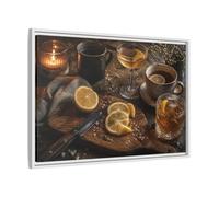 Lemon Cocktail Still Life Framed Canvas Print - Kitchen, Dining Area Wall 30×20 inch (75×50 cm) - Horizontal/White / 1.25 inch (3 cm)