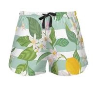 Lemon Pattern with Tropic Fruits Yellow Green Women's Lounge Shorts Pajama Bottoms Yoga Sports Elastic Waist Drawstring,M