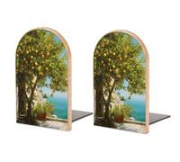 Lemon Tree Coast, fermalibri in legno, 2 pezzi, robusto, organizer da scrivania per casa e ufficio