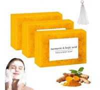 Lemon Turmeric Kojic Soap - Brightening Honey Glow turmeric soap for Face and Body, Organic Kojic Turmeric Bar Deep Cleansing Moisturizing (3Pcs)