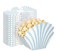 LemonRoad 24 scatole per popcorn smerlate a righe blu conchiglie ultimo brindisi sulla costa bomboniere blu conchiglia scatole per dolcetti per spiaggia costiera forniture a tema sirena oceano sotto
