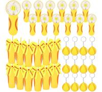 LemonRoad 48 mini ventagli portatili da softball per team 12, 12 bicchieri in plastica con coperchio e cannuccia, bicchieri di plastica da 680,4 g, 12 fiocchi, 12 portachiavi softball per regalo di