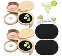 LemonRoad Set da 2 pezzi a 3 ripiani per margarita in bambù, set da cocktail con spugna, zucchero, sale, lime, bordo in vetro con 3 vassoi estraibili per margarita e kit per la preparazione di