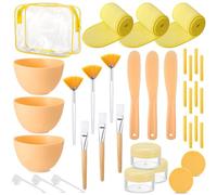 LemonRoad Set di 34 accessori per estetista, maschera facciale, ciotola e spatola, fasce per capelli, spazzole, polvere trasparente, barattoli da 20 g, cucchiai dosatori, spugne compresse per