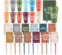 LemonRoad Set di 36 bicchieri in plastica con coperchio, con cannuccia e penna a spirale, regalo di ringraziamento per ufficio e team (moderno, luminoso)