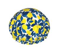 Lemons And Blue Leaves Cuffia Da Bagno Per Donna Riutilizzabile Cuffia Doccia Per Capelli Impermeabile Shower Caps Per Nuoto Casa Hotel