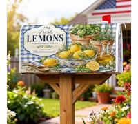 Lemons - Coperture magnetiche per cassette postali, stile mediterraneo, rustico, basilico, rosmarino, colore giallo, decorazione per porta d'ingresso, 53 x 64 cm