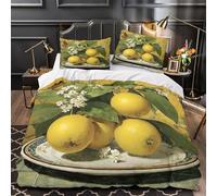 Lemons with Flowers Set Di Copripiumino morbida microfibra 3 Pezzi stampa di 3D con federa still Life Pittura copripiumino cerniera traspirante ultra morbido for adolescenti Super king（260x220cm）