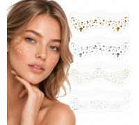 LEMONSTONE 16 tatuaggi glitterati per viso con lentiggini, 4 tipi oro e | Impermeabile, resistente al sudore, delicato sulla pelle, motivo a cuore e stella, per Halloween, carnevale, festival