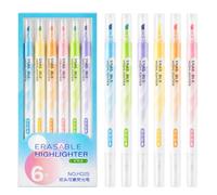 LEMONSTONE 6 evidenziatori cancellabili pastello, a doppia punta per evidenziare e cancellare, set di evidenziatori con punta da 3 mm, set di evidenziatori in rosso, giallo, arancione, verde, blu
