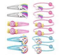 LEMONSTONE 6 fermagli per capelli da bambina + 6 elastici per capelli, con unicorno, set con arcobaleno e glitter, accessori per capelli da ragazza, per tutti i giorni, feste e scuola