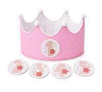 LEMONSTONE Corona di compleanno per bambine da 1 a 5 anni, regolabile, in feltro morbido, con numeri da 0 a 5, corona di compleanno per bambini con pompon per il 1° compleanno delle ragazze