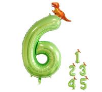 LEMONSTONE Palloncino 6° compleanno, palloncino 6 con dinosauro, verde, palloncini 6° compleanno, numeri, decorazione