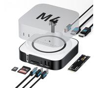 Lemorele Dock per Mac mini M4 con DisplayPort 4K a 60Hz per configurazioni a doppio monitor, 2 porte USB 3.0, slot SSD 10 Gbps M.2 NVMe, lettore di schede SD/TF con Mac mini M4/M4 Pro