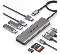 Lemorele Docking station 10 in 1 USB C, adattatore in alluminio con doppio HDMI 4K, 4 USB 3.0/2.0, dati, 100 W PD, SD/TF - Hub per PC, laptop, MacBook, HP, Dell, Lenovo
