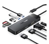 Lemorele Docking station USB C 10 in 1, hub USB C 3 display con 2 HDMI 4K, VGA, 100W PD, 3 USB 3.0/2.0, lettore di schede SD/TF, audio, compatibile con Windows, MacBook, Dell, HP, Surface