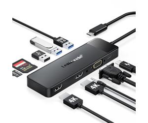 Lemorele Docking station USB C 10 in 1, hub USB C 3 display con 2 HDMI 4K, VGA, 100W PD, 3 USB 3.0/2.0, lettore di schede SD/TF, audio, compatibile con Windows, MacBook, Dell, HP, Surface