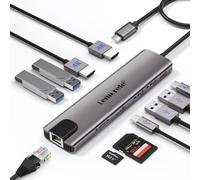 Lemorele Docking Station USB-C 11 in 1, 2 HDMI, Gigabit Ethernet, PD 100W | 2 USB-A 3.0 + 2 USB-A 2.0, USB-C dati e SD/TF; doppio display su Windows, schermi esterni identici su macOS, per MacBook