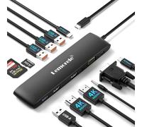 Lemorele Docking Station USB-C 12 in 1, 2 HDMI + VGA, USB 10Gbps, 3 Display | 3 USB-A 10Gbps + USB-C dati 10Gbps, PD 100W, SD/TF e audio; espansione a 3 display per una postazione completa
