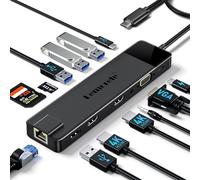Lemorele Docking Station USB-C 13 in 1, 2 HDMI + VGA, Gigabit Ethernet | 2 USB-A 3.0 + 2 USB-A 2.0, USB-C dati, PD 100W, SD/TF e audio; triplo display su Windows, mirroring su MacBook