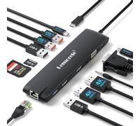 Lemorele Docking Station USB-C 13 in 1, 2 HDMI + VGA, USB 10Gbps, 3 Display | 2 USB-A 3.2 10Gbps, 2 USB-A 2.0, USB-C 3.1 10Gbps, Gigabit Ethernet, ingresso PD 100W, SD/TF e audio; per Windows e MacBook