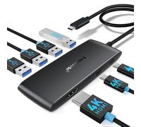 Lemorele Docking Station USB-C 7 in 1, HDMI + USB-C DP 4K@60Hz, PD 100W | Doppio display e 3 porte USB-A; uscita USB-C DP per monitor portatili e occhiali AR compatibili, PD 100W per lavoro mobile