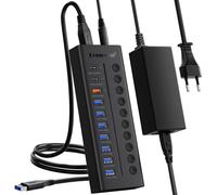 Lemorele Hub USB 10 in 1, 7 porte USB 3.0 e 3 porte di ricarica USB-C/A, compatibile con PC e altri dispositivi, con interruttore di alimentazione separato e LED, cavo da 0,8 m