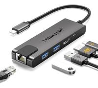 Lemorele Hub USB-C 5 in 1, HDMI, Gigabit Ethernet, 2 USB-A e PD 100W | Corpo in alluminio e rete cablata fino a 1000Mbps; collega monitor e periferiche a notebook o tablet USB-C con uscita video