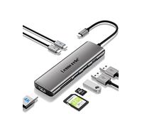 Lemorele Hub USB-C 8 in 1, HDMI, 3 USB-A, USB-C Dati, SD/TF, PD 100W | 3 USB-A 3.0, USB-C dati e corpo in alluminio; espansione per schermo, storage e periferiche su notebook USB-C e tablet