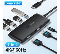 Lemorele TC510 Docking Station USB-C 7-in-1, Hub USB Adattatore da USB C a Doppio HDMI 4K@60Hz per Windows MacBook Air Laptop