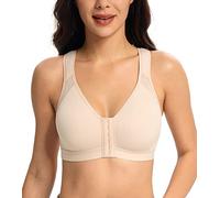 Lemorosy Reggiseno Chiusura Anteriore Donna per Taglie Forti con Supporto Posteriore a Coppa Intera di Sostegno per la Schiena e Spalla(Beige,6E)