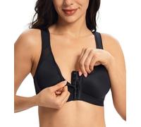 Lemorosy Reggiseno Chiusura Anteriore Donna per Taglie Forti con Supporto Posteriore a Coppa Intera di Sostegno per la Schiena e Spalla(Nero,6D)