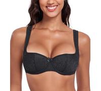 Lemorosy - Reggiseno Donna Balconcino con Ferretto e Spalline Imbottite Push-up Classico a Mezza Coppa (Nero4D)