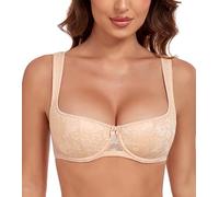 Lemorosy Reggiseno Donna Balconcino Push-up con Ferretto e Spalline Imbottite Classico a Mezza Coppa (Beige Fiore,2E)