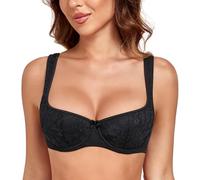 Lemorosy Reggiseno Donna Balconcino Push-up con Ferretto e Spalline Imbottite Classico a Mezza Coppa (Nero Fiore,5F)