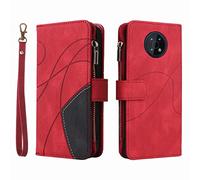 LEMORRY Cover per Nokia G50 5G, Custodia con Cerniera con 9 Slot per Schede e Tasca per Soldi, Funzione Supporto Mediale e Cinturino da Polso Custodia in Pelle per Nokia G50 5G, Rosso