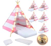 Lemosae Confezione da 6 tende a teepee per bambini, con lenzuolo leggero, in cotone naturale, lavabile, per interni, per feste di compleanno, pigiama per ragazze e ragazzi, pigiama per film, forniture
