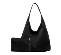 Lempefe Borsa a mano da donna, borsa casual in pelle scamosciata, borsa a tracolla, borsa da ufficio vintage alla moda, nera