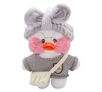 Lempefe Duck Peluche in Costume Giallo Morbida Bambola di Peluche Assemblaggio Rimovibile con Simpatico Cappello e Borsa Ottimo Regalo per Amanti Amici e Famiglie (grigio)（30cm）