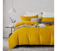 L'Emporio Casa Set Copripiumino Copritrapunta Bicolore Tinta Unita in Cotone 100% Italiano, Effetto Setato, Morbido sulla Pelle- Varie Misure (Giallo - Stone, Matrimoniale 2 Federe)