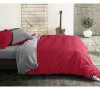 L'Emporio Casa Set Copripiumino Copritrapunta Bicolore Tinta Unita in Cotone 100% Italiano, Effetto Setato, Morbido sulla Pelle- Varie Misure (Bordeaux - Grigio, Matrimoniale 2 Federe)